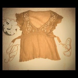 Beige Sheer  Embroidered Crepe Blouse